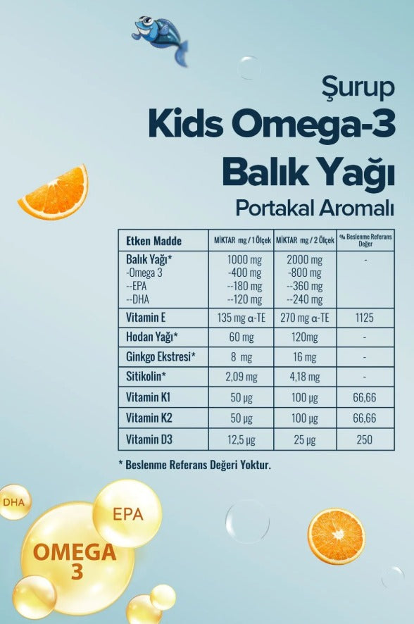 Zühre Ana - Kids Omega 3 visoliesiroop 150 (ml.)| Met vitamineadditieven en sinaasappel