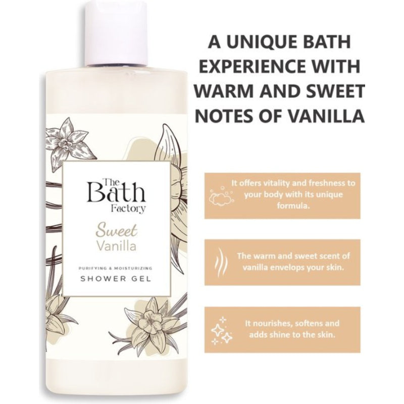 The Bath Factory - Sweet Vanilla 400 (ml.) | Hydraterende & Voedende Vanille Gearomatiseerde Douchegel