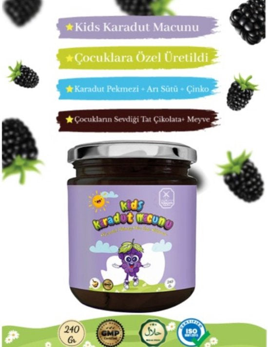 Phytopharma Kids Moerbeimelasse Kruidenpasta - 240GR | Vitamines en Mineralen Kruidenpasta voor Kids! Helpt bij groeispurt van Kinderen | Karadut Pekmezi | Bijenmelk