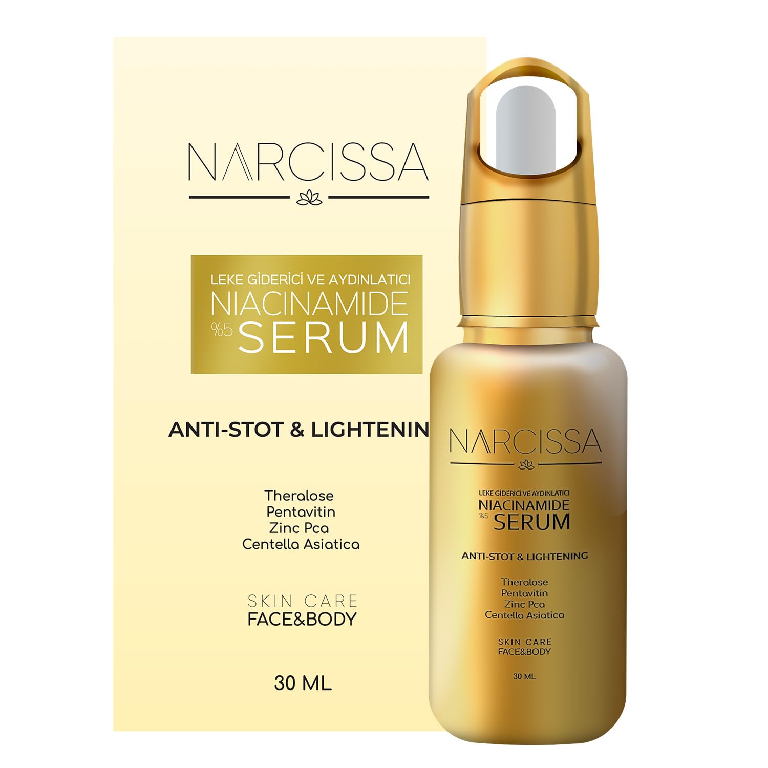 Narcissa Anti-Spot Serum Gold 30 ML - Leke Serumu - Met Centella Asiatica | Gold Face Serum | Pigmentation | Anti Aging | Egale Huid zonder pigmentvlekken | Zeer Gewild