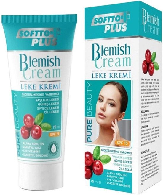 Softto Plus - Blemish Cream | Crème voor Onzuiverheden | SPF 15 | Alpha Arbutin | Huidreiniging | Vitamine C + E | Pure Beauty | Leke Kremi | 75 (ml.) |