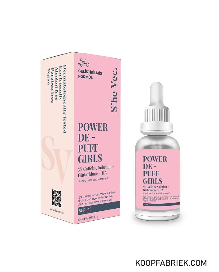 SHE VEC - Power De Puff Girls 30 (ml.) | Eye Contour Serum | Formule met krachtig antioxidantencomplex | 5% Cafeïne Oplossing + Glutathion + HA