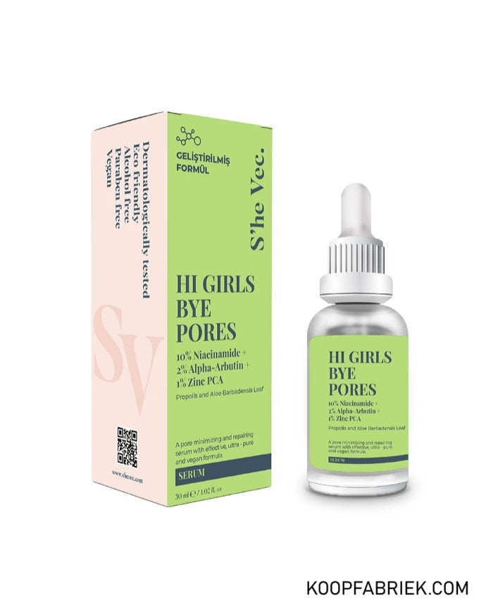 SHE VEC - Merhaba Kızlar Bye Pores | Sivilce Karşıtı ve Sivilce Karşıtı | Arbutin %2 | Niacinamid %10 | CHAIN ​​PCA %1 | Serum 30 ml |