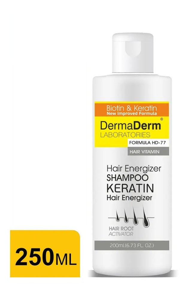 Dermaderm - Anti-Hair Fall Shampoo Keratin 250 (ml.) | Dubbele Kracht Formula HD-77 - Biotin & Keratin | Geç uzayan saçlar için