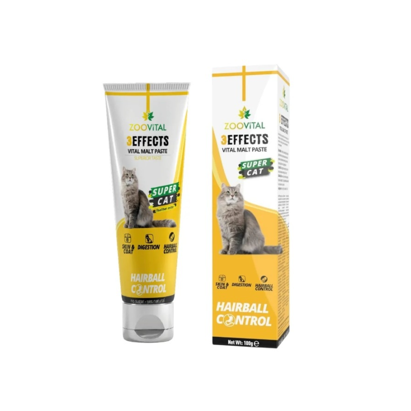 Zoovital - 3 Effects Vital Malt Paste 100 (gr.) | Anti-haarbal Moutpasta voor katten - Rijk aan prebiotica (MOS) en B-vitamines