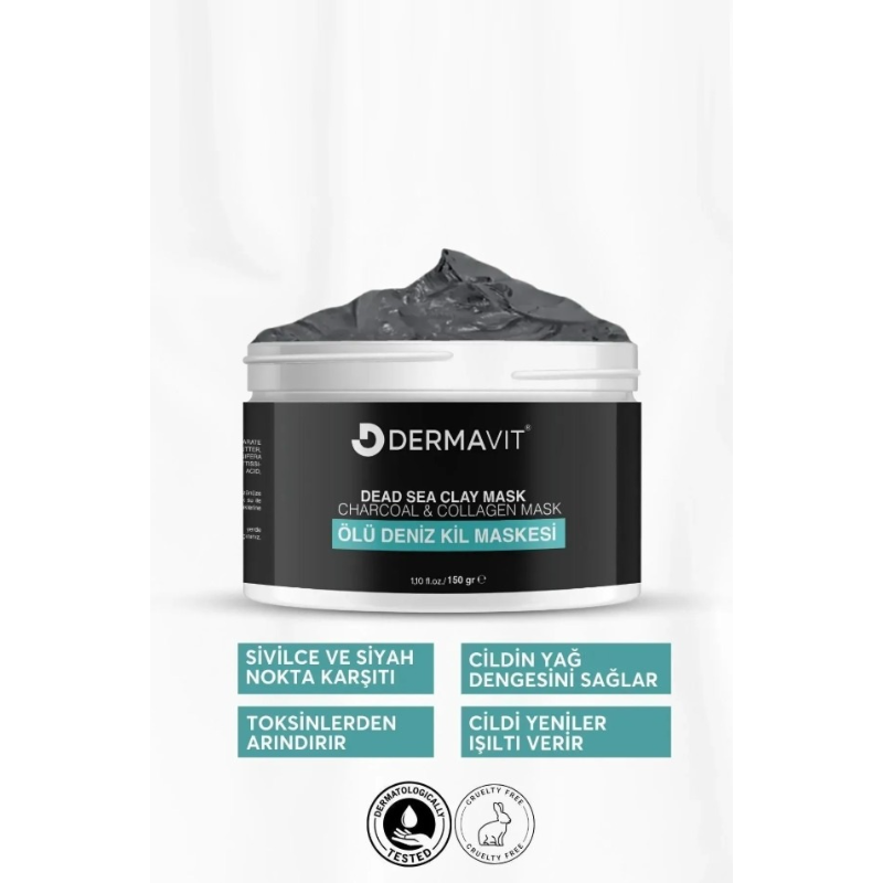 Dermavit - Dead Sea Clay Mask 150 (ml.) | Dode Zee Klei Masker - Collageen Anti-Mee-eter Zuivert Dode Huid