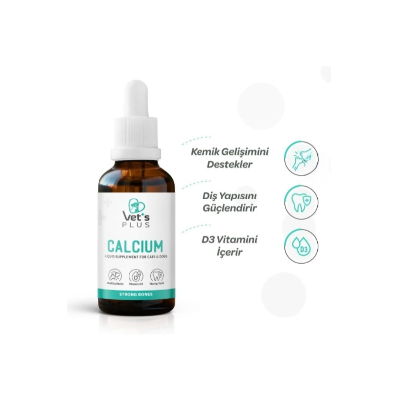 Vets Plus - Calcium Druppels 50 (ml.) | Calcium Ondersteuning voor Katten en Honden - Vloeibaar supplement met magnesium