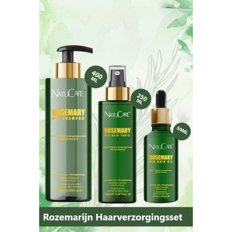 NatuCare - Rozemarijn Haarverzorgingsset | Shampoo, Hair Tonic & Hair Oil met Puur Rozemarijnwater
