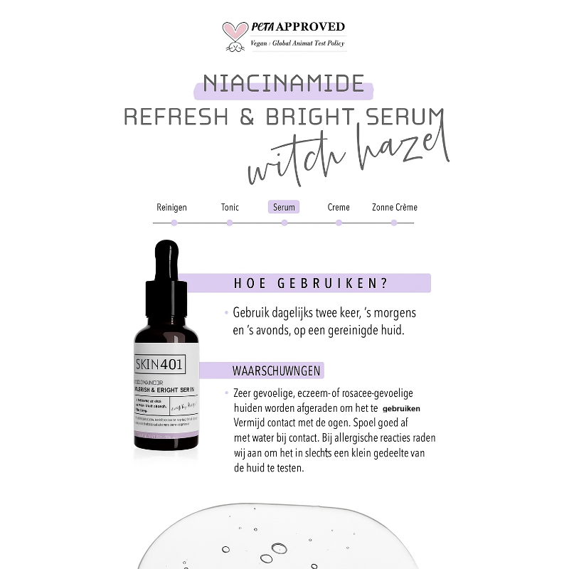 Skin401 Niacinamide 10% Serum – Revitaliserend & Verhelderend Gezichtsserum 30ml