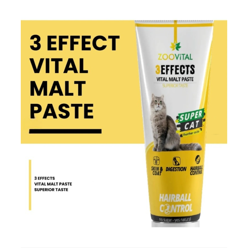 Zoovital - 3 Effects Vital Malt Paste 100 (gr.) | Anti-haarbal Moutpasta voor katten - Rijk aan prebiotica (MOS) en B-vitamines