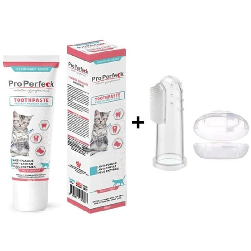 Pro Perfeck -  Katten Anti-Tandsteen Tandpasta Gel 100 (gr.) | Effectieve tandverzorging voor katten + Siliconen Vinger Tandenborstel