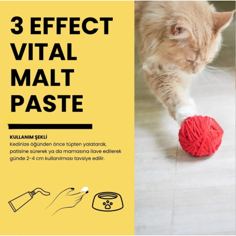 Zoovital - 3 Effects Vital Malt Paste 100 (gr.) | Anti-haarbal Moutpasta voor katten - Rijk aan prebiotica (MOS) en B-vitamines