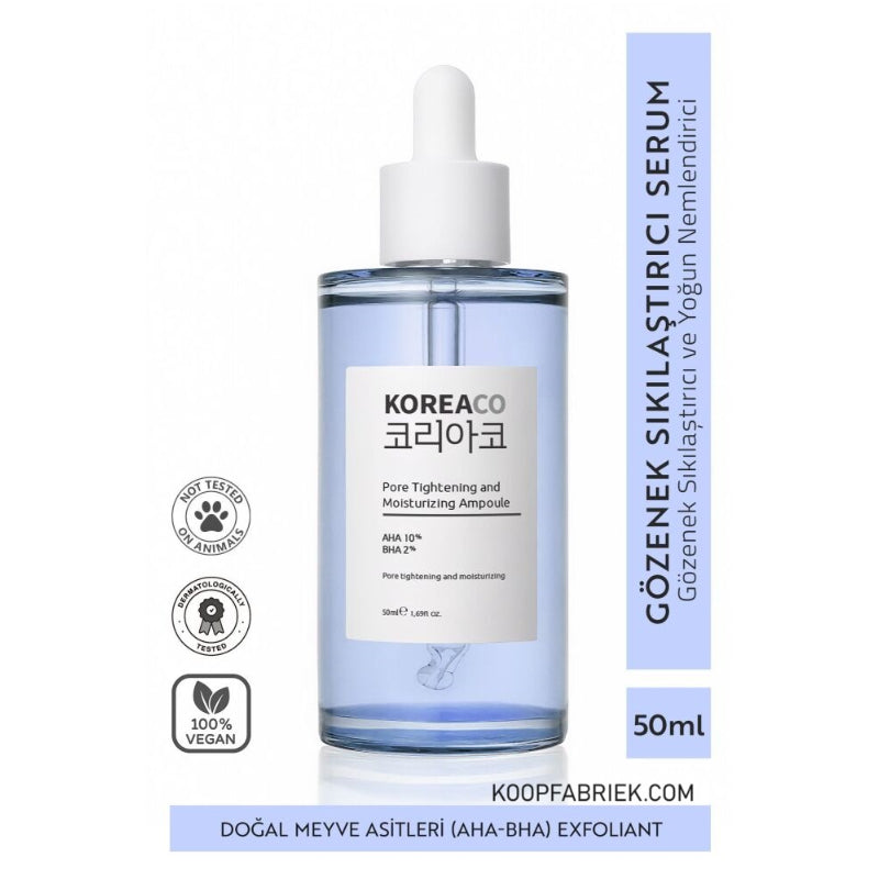 Koreaco - Pore Tightening And Moisturizing Ampoule 50 (ml.) | AHA & BHA Revitaliserende & Poriënverstrakking & Hydratatie