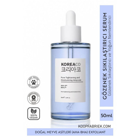 Koreaco - Gözenek Sıkılaştırıcı ve Nemlendirici Ampul | AHA & BHA Canlandırıcı & Poriënverstrakking & Hydratatie | VEGAN | 50 (ml.) |