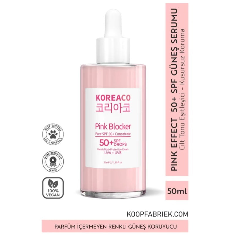 Koreaco - Pink Blocker 50 (ml.) | Zonneserum met Hoge UVB+UVA-bescherming